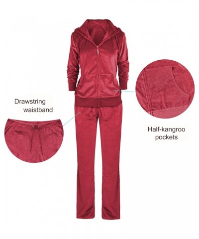 Women's 2 Piece Solid Velvet Tracksuit Set Full Zip-up Hooded Sweatshirts & Pants Set Brick Red $22.94 Activewear