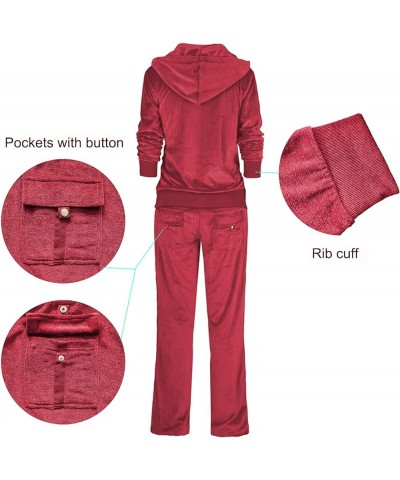 Women's 2 Piece Solid Velvet Tracksuit Set Full Zip-up Hooded Sweatshirts & Pants Set Brick Red $22.94 Activewear