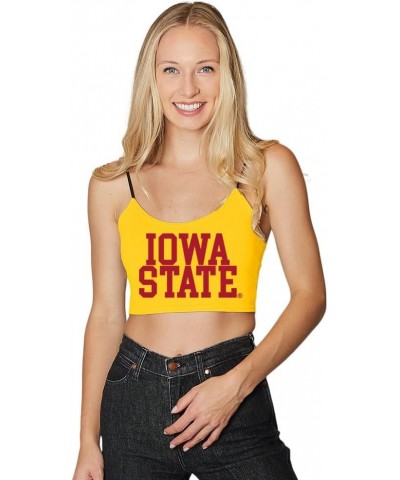 Women's Tailgate Outfit College Spaghetti Tank Top Crop Top Made in USA One Size Fits Most Iowa State Cyclones - Yellow $21.1...