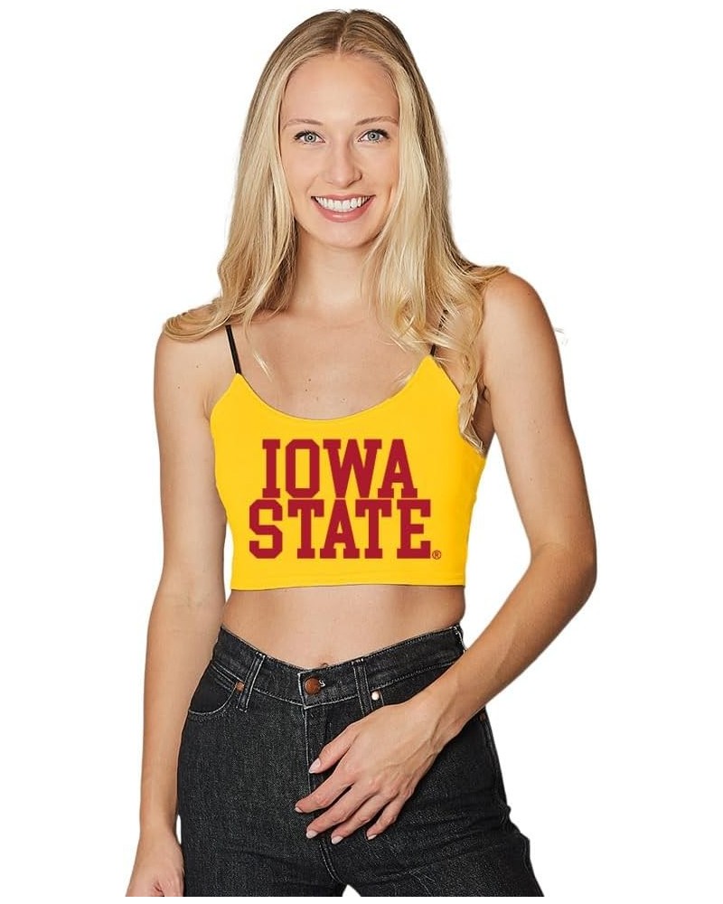 Women's Tailgate Outfit College Spaghetti Tank Top Crop Top Made in USA One Size Fits Most Iowa State Cyclones - Yellow $21.1...