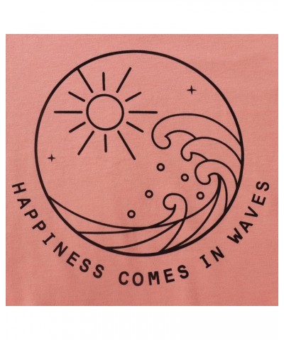 Women's Casual Sun and Waves Graphic T Shirt Happiness Comes in Waves Letter Print Girls Short Sleeve Beach Summer Tee Coral ...