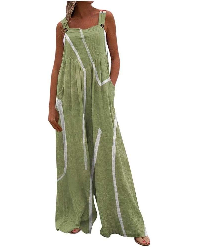 Women's Casual Loose Overalls Jumpsuits Adjustable Straps Wide Leg Long Pant Rompers With Pockets 000 Green $10.91 Rompers