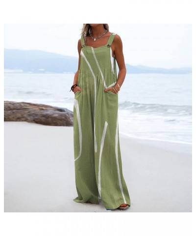 Women's Casual Loose Overalls Jumpsuits Adjustable Straps Wide Leg Long Pant Rompers With Pockets 000 Green $10.91 Rompers