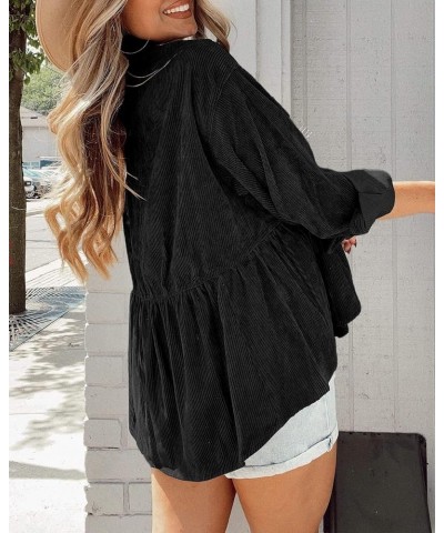 Womens Corduroy Peplum Shacket Jacket Long Sleeve Button Down Babydoll Shirts Oversized Casual Blouses Tops Black $19.97 Blouses