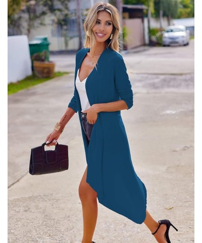 Women's Duster Long Sleeve Cardigan Asymmetric Hem Lightweight Long Open Front Drape Cardigans S-3XL K-teal $10.50 Sweaters