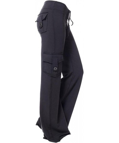 Cargo Pants for Women Bootcut Yoga Pants Wide Leg Sweatpants Long Plus Size Workout Gym Trousers with Button Pockets A-black ...