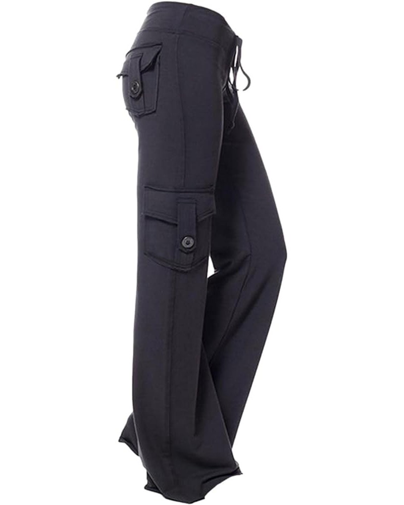 Cargo Pants for Women Bootcut Yoga Pants Wide Leg Sweatpants Long Plus Size Workout Gym Trousers with Button Pockets A-black ...
