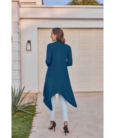 Women's Duster Long Sleeve Cardigan Asymmetric Hem Lightweight Long Open Front Drape Cardigans S-3XL K-teal $10.50 Sweaters