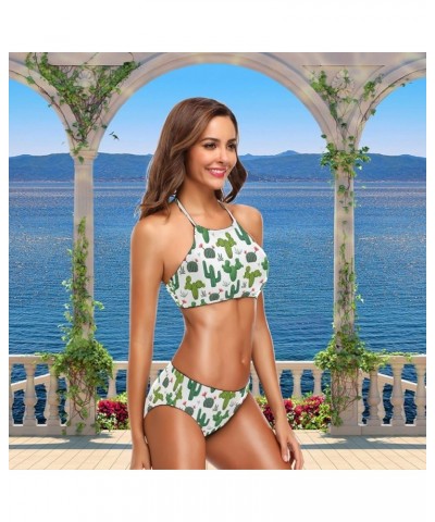 Women's Chic Summer Beach Hot 2 Piece Halter Neack High Waist Padded Sexy Swimsuit Cactus $12.88 Swimsuits