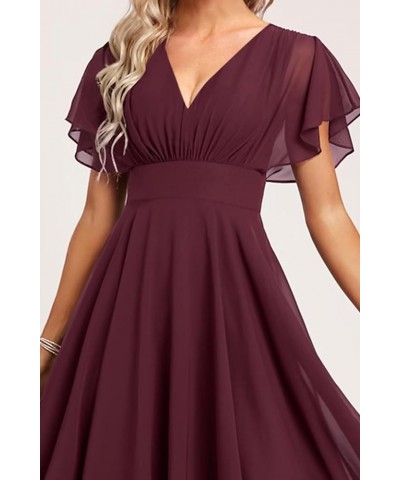 Women's Short Bridesmaid Dresses Flutter Sleeves Ruched Chiffon V Neck Formal Dress with Pockets CM198 Emerald Green $24.84 D...