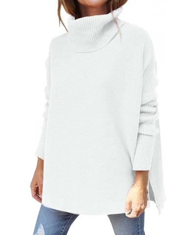 Womens Turtleneck Oversized Sweater 2023 Trendy Oversized Long Sleeve Hem Casual Tunic Pullover Sweater Knit Tops A8-white $1...