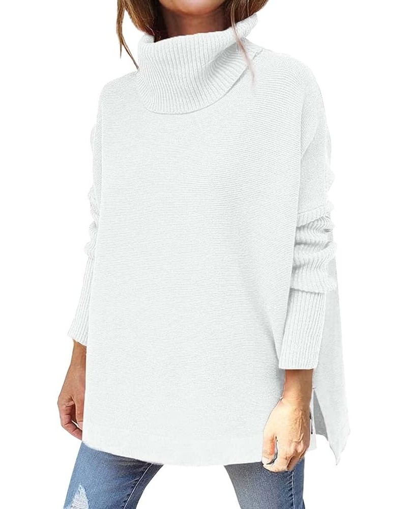 Womens Turtleneck Oversized Sweater 2023 Trendy Oversized Long Sleeve Hem Casual Tunic Pullover Sweater Knit Tops A8-white $1...