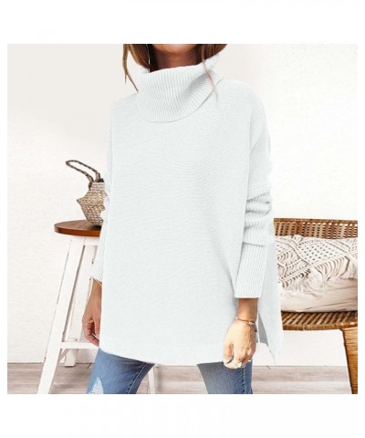 Womens Turtleneck Oversized Sweater 2023 Trendy Oversized Long Sleeve Hem Casual Tunic Pullover Sweater Knit Tops A8-white $1...