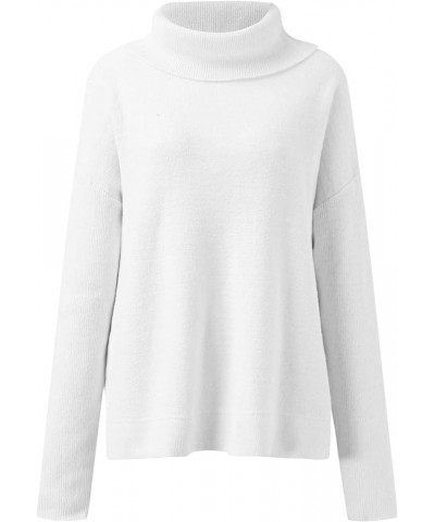 Womens Turtleneck Oversized Sweater 2023 Trendy Oversized Long Sleeve Hem Casual Tunic Pullover Sweater Knit Tops A8-white $1...