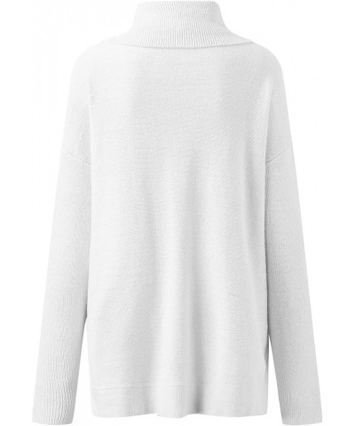 Womens Turtleneck Oversized Sweater 2023 Trendy Oversized Long Sleeve Hem Casual Tunic Pullover Sweater Knit Tops A8-white $1...