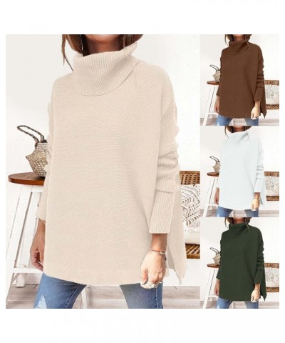 Womens Turtleneck Oversized Sweater 2023 Trendy Oversized Long Sleeve Hem Casual Tunic Pullover Sweater Knit Tops A8-white $1...