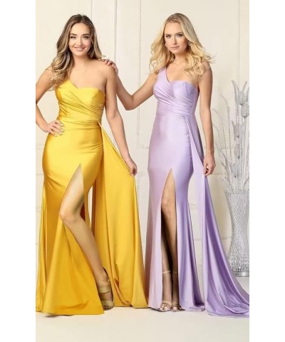 One Shoulder Mermaid Bridesmaid Dresses Satin Bodycon Prom Dress Long Formal Evening Gowns with Slit Pink $20.40 Dresses