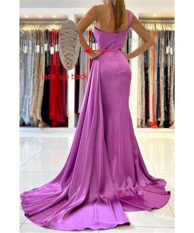 One Shoulder Mermaid Bridesmaid Dresses Satin Bodycon Prom Dress Long Formal Evening Gowns with Slit Pink $20.40 Dresses