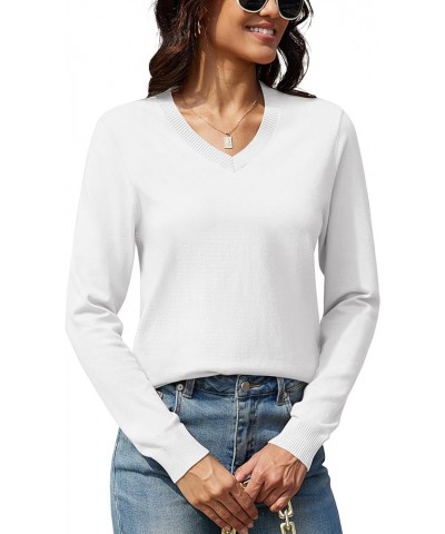 Women's V Neck Sweater 2024 Spring Casual Long Sleeve Tops Knit Lightweight Pullover Sweaters Jumper White $15.35 Sweaters