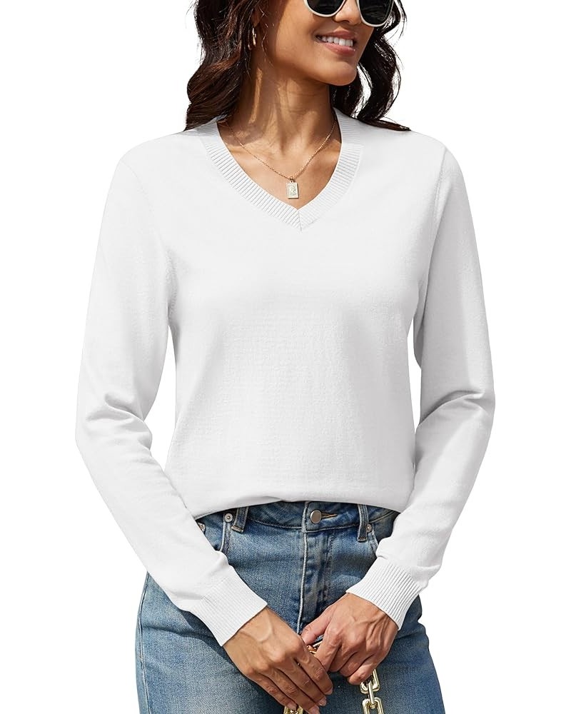 Women's V Neck Sweater 2024 Spring Casual Long Sleeve Tops Knit Lightweight Pullover Sweaters Jumper White $15.35 Sweaters