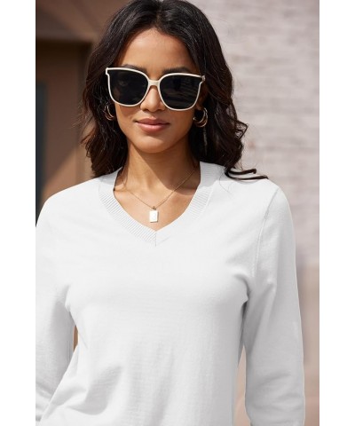 Women's V Neck Sweater 2024 Spring Casual Long Sleeve Tops Knit Lightweight Pullover Sweaters Jumper White $15.35 Sweaters