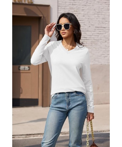 Women's V Neck Sweater 2024 Spring Casual Long Sleeve Tops Knit Lightweight Pullover Sweaters Jumper White $15.35 Sweaters