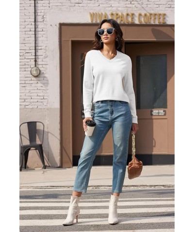 Women's V Neck Sweater 2024 Spring Casual Long Sleeve Tops Knit Lightweight Pullover Sweaters Jumper White $15.35 Sweaters