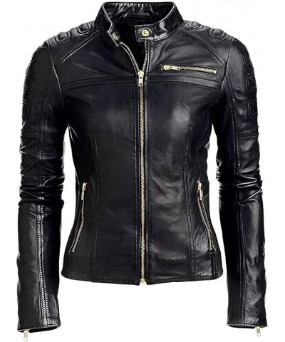 Women's Classic Rider Motorcycle leather jacket | lambskin leather jackets for women | Real Leather Jacket Women Black $37.80...