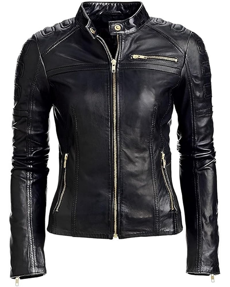 Women's Classic Rider Motorcycle leather jacket | lambskin leather jackets for women | Real Leather Jacket Women Black $37.80...