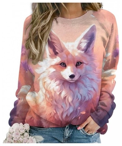 Fox Sweatshirt for Women Crewneck Tunics Long Sleeve Animal Print Tops Loose Fit Casual Cozy Hoodies Pink Fox $13.20 Hoodies ...