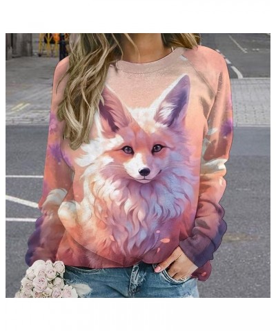 Fox Sweatshirt for Women Crewneck Tunics Long Sleeve Animal Print Tops Loose Fit Casual Cozy Hoodies Pink Fox $13.20 Hoodies ...