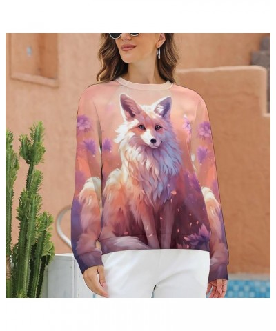 Fox Sweatshirt for Women Crewneck Tunics Long Sleeve Animal Print Tops Loose Fit Casual Cozy Hoodies Pink Fox $13.20 Hoodies ...