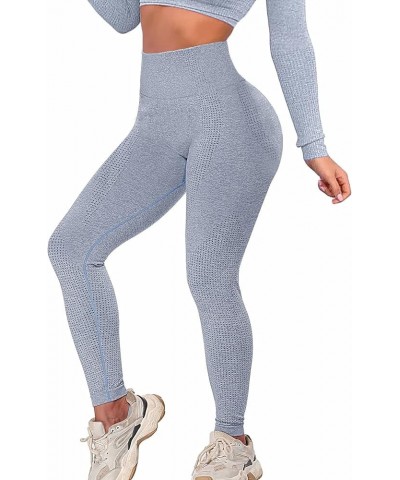 Womens High Waist Seamless Workout Leggings Scrunch Butt Tummy Control Yoga Pants Gym Tights 1 Dot Contouring - Blue $12.60 A...