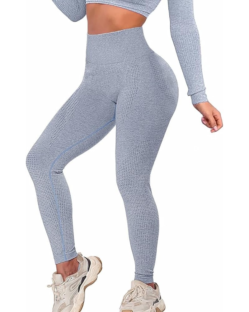 Womens High Waist Seamless Workout Leggings Scrunch Butt Tummy Control Yoga Pants Gym Tights 1 Dot Contouring - Blue $12.60 A...