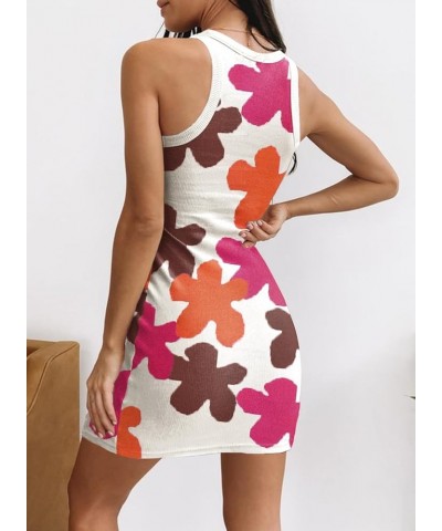 Womens Ribbed Scoop Neck Sleeveless Tank Dresses Basic Bodycon Mini Dress A Floral $16.80 Dresses