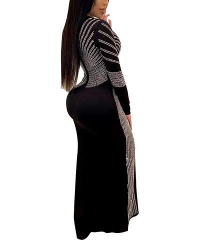 Women's Sexy Long Sleeve Rhinestone High Split Long Formal Party Evening Gown Maxi Dress Sliver $30.23 Dresses