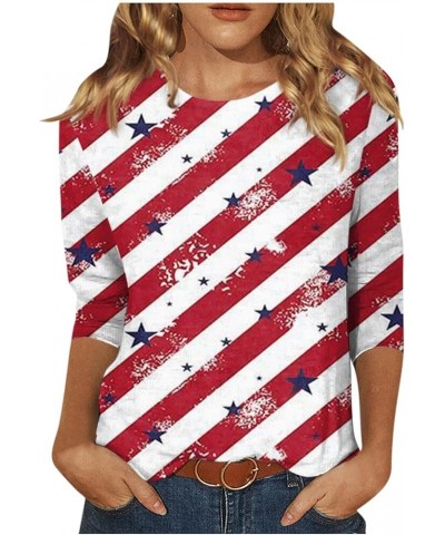 Ladies Patriotic Tops 3/4 Sleeve American Flag Independence Day 4Th of July Tops Crewneck Cute Festival Fashion Tops 02-red $...