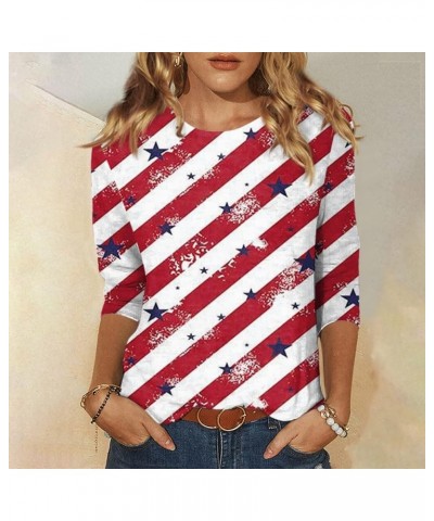 Ladies Patriotic Tops 3/4 Sleeve American Flag Independence Day 4Th of July Tops Crewneck Cute Festival Fashion Tops 02-red $...