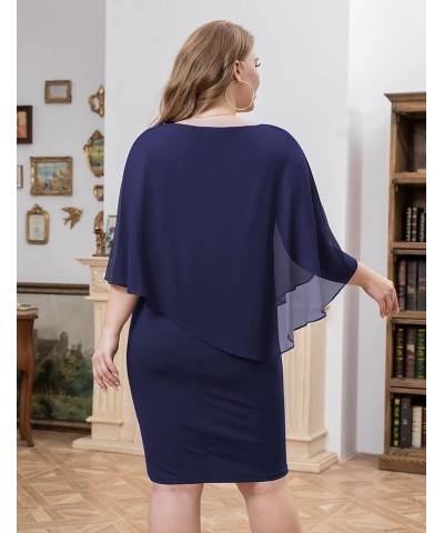 Women's Plus Size V Neck Bodycon Pencil Dresses Chiffon Cape Midi Dress L-4XL Navy-blue $26.95 Dresses