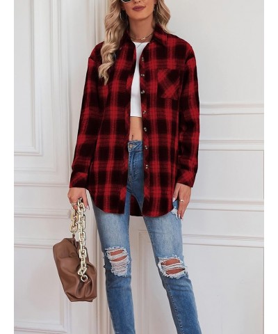 Womens Plaid Tops Fall Dressy Casual Shirts Long Sleeve Button Down Collar Loose Blouses Red $11.75 Blouses