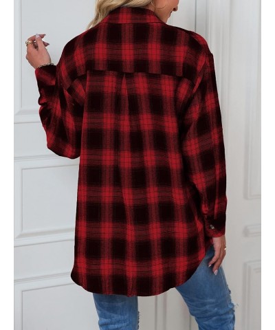 Womens Plaid Tops Fall Dressy Casual Shirts Long Sleeve Button Down Collar Loose Blouses Red $11.75 Blouses