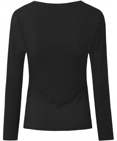 Women's Long Sleeve Henley Tshirts Button Down Slim Fit Casual Basic Tops Blouse Scoop Neck Ribbed Knit Shirts A10-black $3.7...