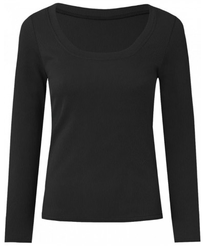 Women's Long Sleeve Henley Tshirts Button Down Slim Fit Casual Basic Tops Blouse Scoop Neck Ribbed Knit Shirts A10-black $3.7...