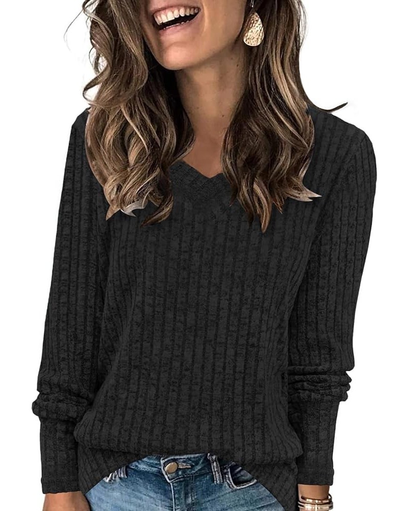 Long Sleeve Shirts for Women Crew Neck Solid Color Lightweight Tunic Tops Casual Pullover B Black $12.88 Tops