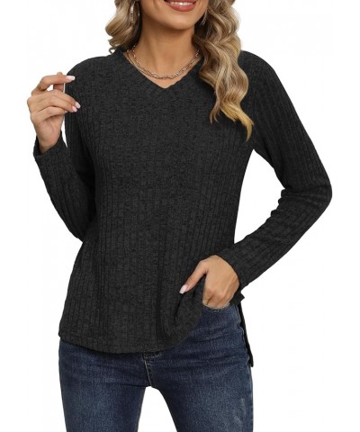 Long Sleeve Shirts for Women Crew Neck Solid Color Lightweight Tunic Tops Casual Pullover B Black $12.88 Tops