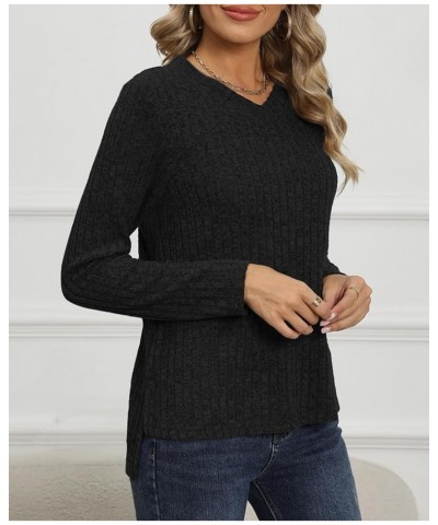 Long Sleeve Shirts for Women Crew Neck Solid Color Lightweight Tunic Tops Casual Pullover B Black $12.88 Tops