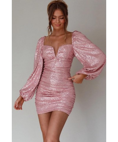 Sequin Long Sleeve Homecoming Dresses for Teens Short Sparkly Mini Tight V Neck Formal Gocktail Party Gowns Champagne $23.10 ...