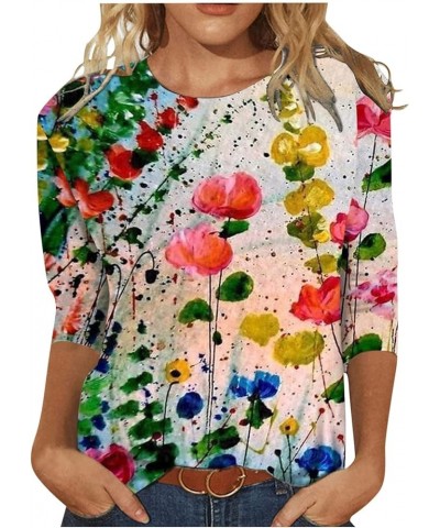 Shirts for Women Womens Tops 3/4 Sleeve Crewneck Cute Shirts Casual Print Trendy Three Quarter Length T Shirt 05-green $8.00 ...
