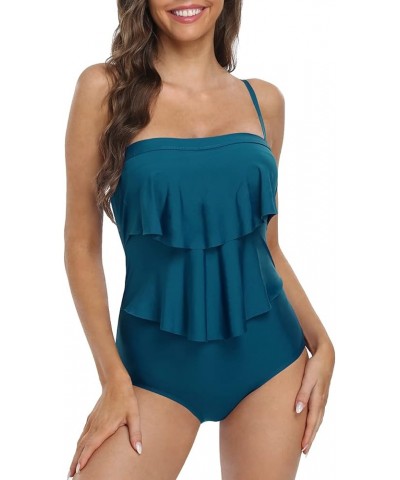 Women's Bandeau One Piece Strapless Swimsuits Layered Ruffle Swimwear Flounce Bathing Suit Caneel Bay $23.99 Swimsuits