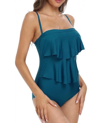 Women's Bandeau One Piece Strapless Swimsuits Layered Ruffle Swimwear Flounce Bathing Suit Caneel Bay $23.99 Swimsuits